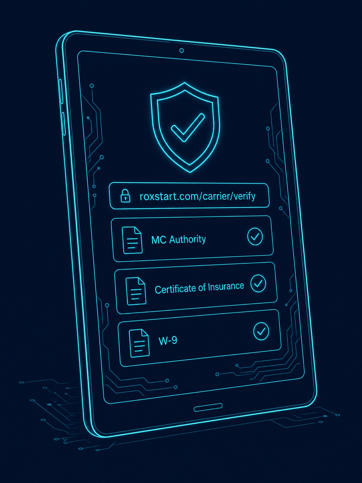 Tablet showing a secure carrier compliance link